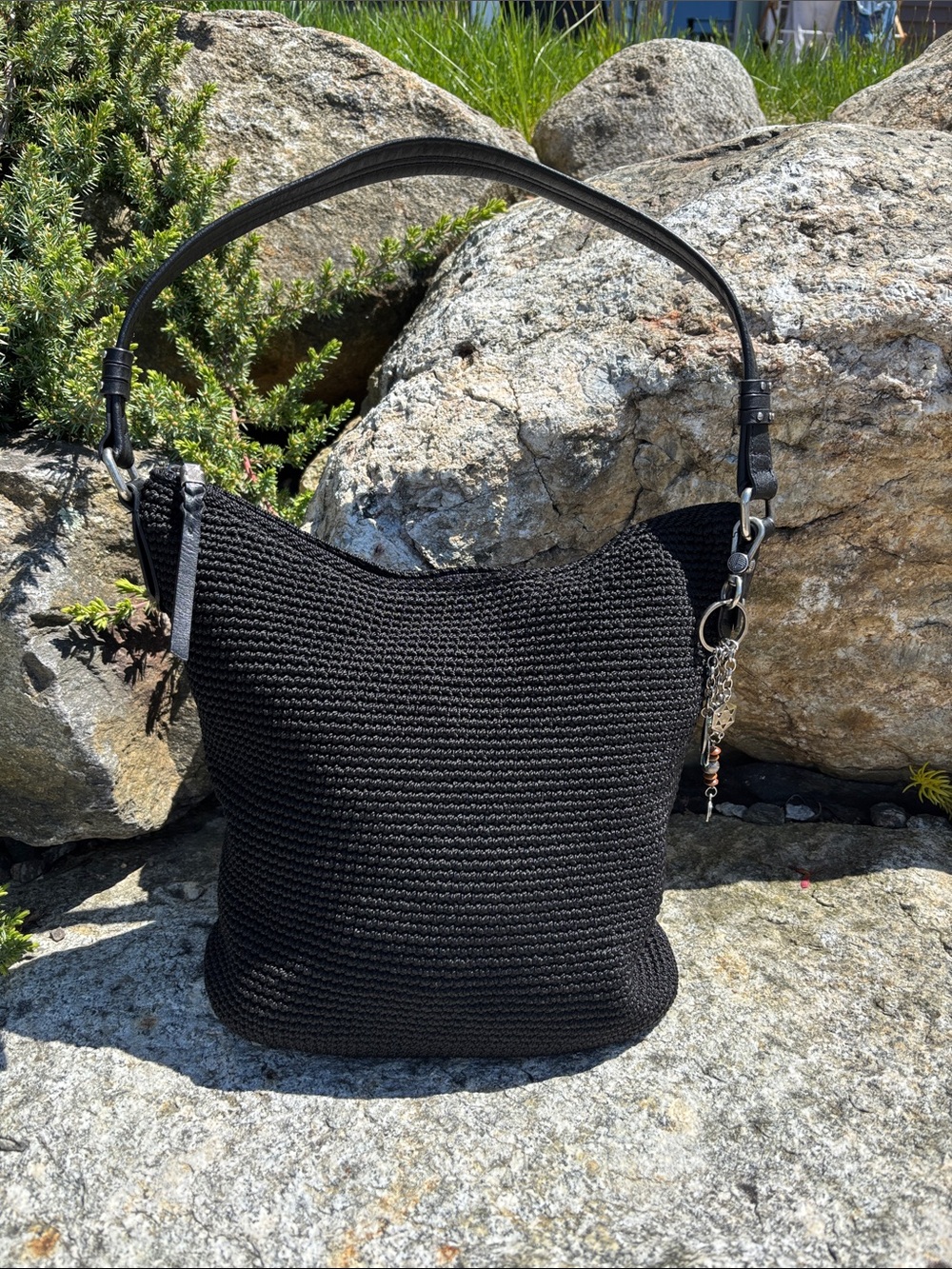 The Sak Black Crochet Shoulder Bag with Charm